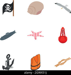 Seafaring icons set, isometric 3d style Stock Vector