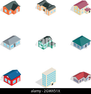 Private residential architecture icons set Stock Vector