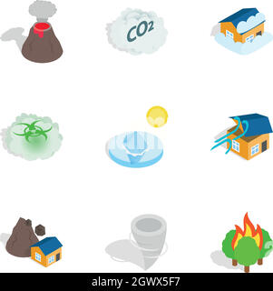 Catastrophe icons, isometric 3d style Stock Vector