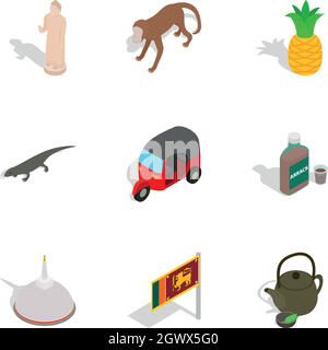 Sri Lanka icons set, isometric 3d style Stock Vector