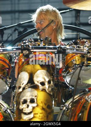 SEPTEMBER 19: Frank Beard of ZZ Top performs at Verizon Wireless Amphitheater in Charlotte, North Carolina on September 19, 2010. CREDIT: Chris McKay / MediaPunch Stock Photo