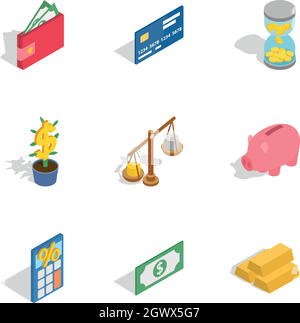 Banking icons, isometric 3d style Stock Vector