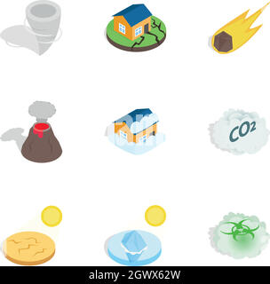 Disaster icons, isometric 3d style Stock Vector