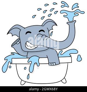 cute elephant is bathing in the bath up Stock Vector