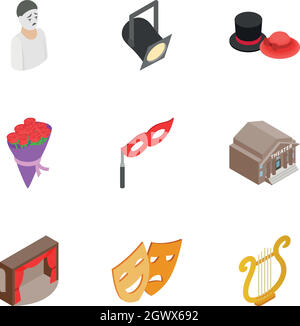 Opera icons set, isometric 3d style Stock Vector