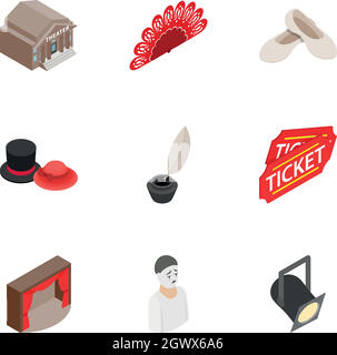 Culture and art icons set, isometric 3d style Stock Vector