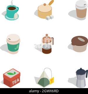 Hot drinks icons, isometric 3d style Stock Vector