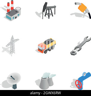 Power industry icons set, isometric 3d style Stock Vector