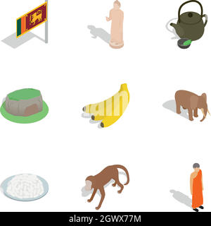 Welcome to Sri Lanka icons set, isometric 3d style Stock Vector