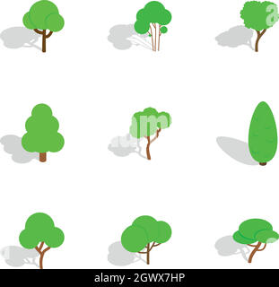 Deciduous trees icons, isometric 3d style Stock Vector