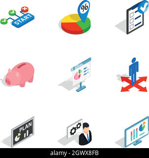 Business analytics icons, isometric 3d style Stock Vector