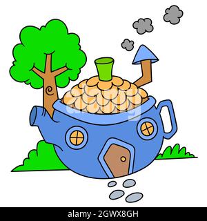 doodle cartoon teapot shaped blue house Stock Vector