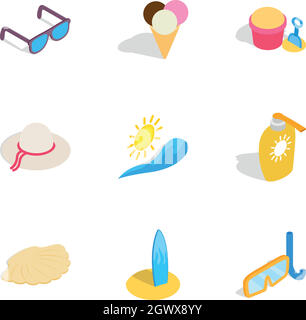 Vacation icons, isometric 3d style Stock Vector