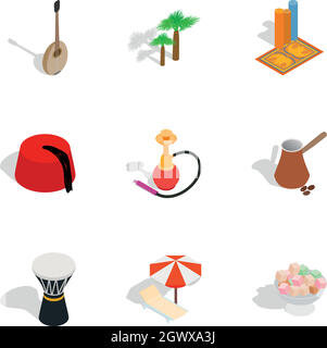Turkey icons set, isometric 3d style Stock Vector