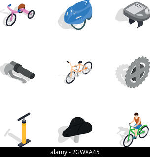 Bicycle equipment icons set, isometric 3d style Stock Vector