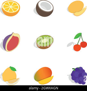 Different fruits, berries icons isometric 3d style Stock Vector