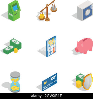 Money icons, isometric 3d style Stock Vector