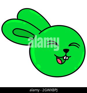 green rabbit head emoticon burst out laughing, doodle icon image kawaii ...