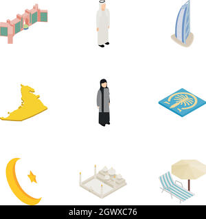 UAE icons set, isometric 3d style Stock Vector