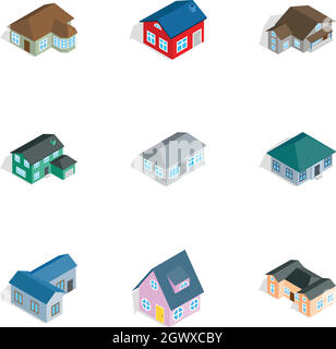 House icons set, isometric 3d style Stock Vector
