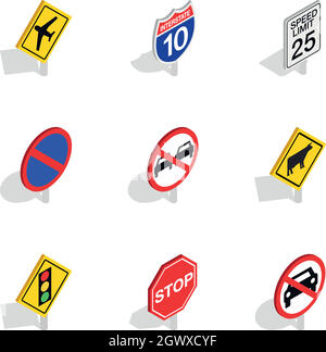 Road sign icons, isometric 3d style Stock Vector