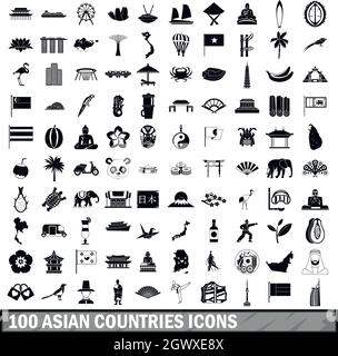 100 asian icons set in simple style Stock Vector