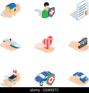 Insurance icons, isometric 3d style Stock Vector