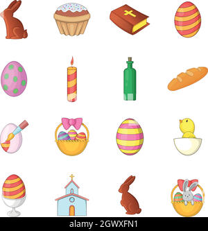 Easter icons set, cartoon style Stock Vector