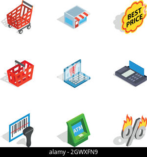 Shopping elements icons, isometric 3d style Stock Vector