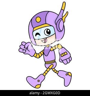 robot superhero in high tech outfit walking with a happy smile Stock Vector