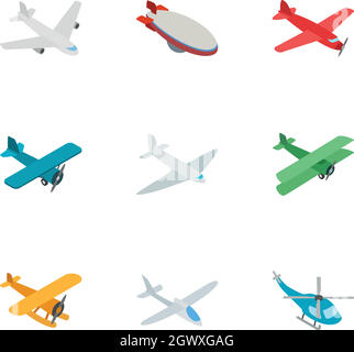 Aviation icons, isometric 3d style Stock Vector