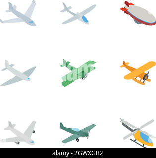 Flying aircraft icons, isometric 3d style Stock Vector