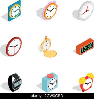 Time equipment icons, isometric 3d style Stock Vector