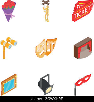 Theatre acting performance icons set Stock Vector