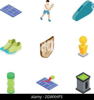 Tennis sport icons set, isometric 3d style Stock Vector
