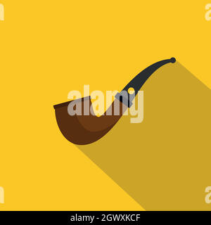 Wooden pipe for smoking icon, flat style Stock Vector