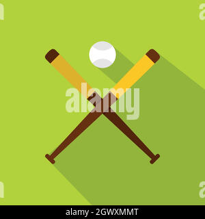 Baseball bats and baseball icon, flat style Stock Vector