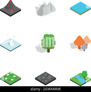 Nature scene icons set, isometric 3d style Stock Vector