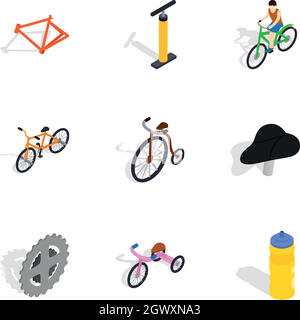 Biking icons set, isometric 3d style Stock Vector