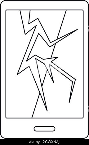 Cracked phone icon, outline style Stock Vector