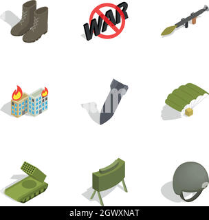 Military icons set, isometric 3d style Stock Vector