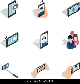 Taking photo icons set, isometric 3d style Stock Vector
