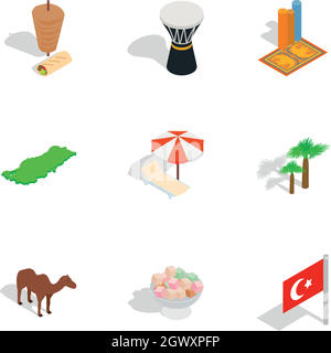 Welcome to Turkey icons set, isometric 3d style Stock Vector