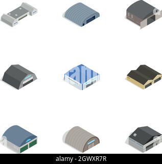 Storage building icons, isometric 3d style Stock Vector