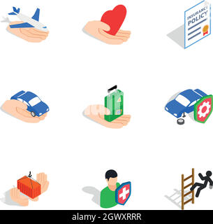 Universal insurance icons, isometric 3d style Stock Vector