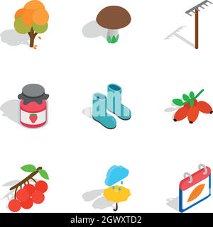 Fall icons, isometric 3d style Stock Vector