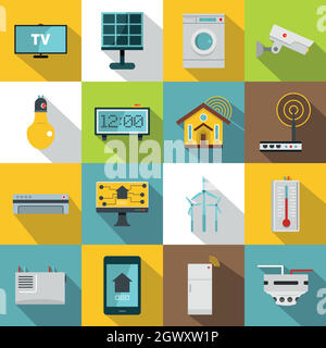 Smart home house icons set, flat style Stock Vector