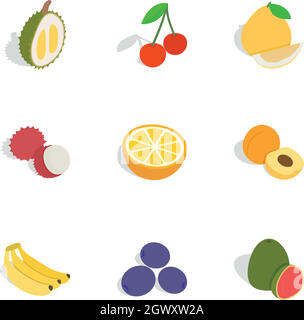 Fruits icons, isometric 3d style Stock Vector