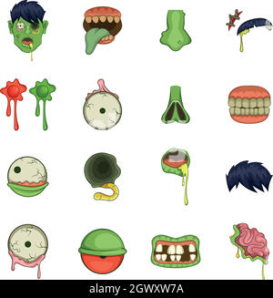 Zombie parts icons set, cartoon style Stock Vector