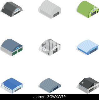 Types of warehouse icons, isometric 3d style Stock Vector